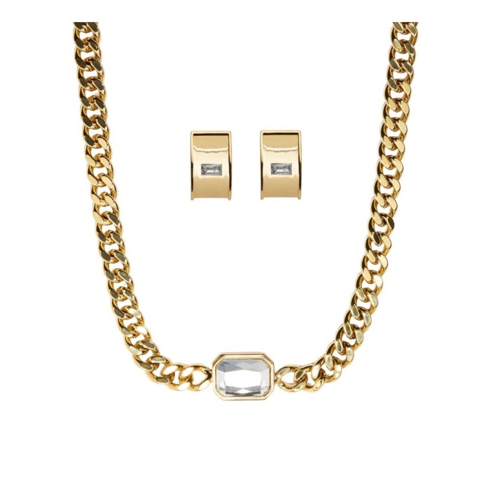 Rachel Zoe Curateur Ahirt & Suite Elegant Gold tone Necklace and Earring Set